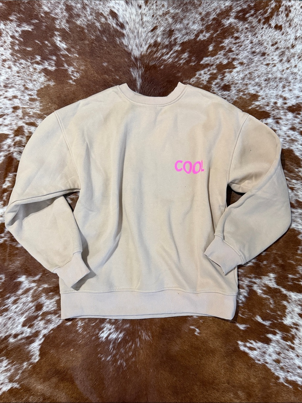 Neutral Beige 'COOL' Crewneck Sweatshirt